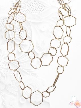 Spring Street Gold Hexagon Link 45" Necklace